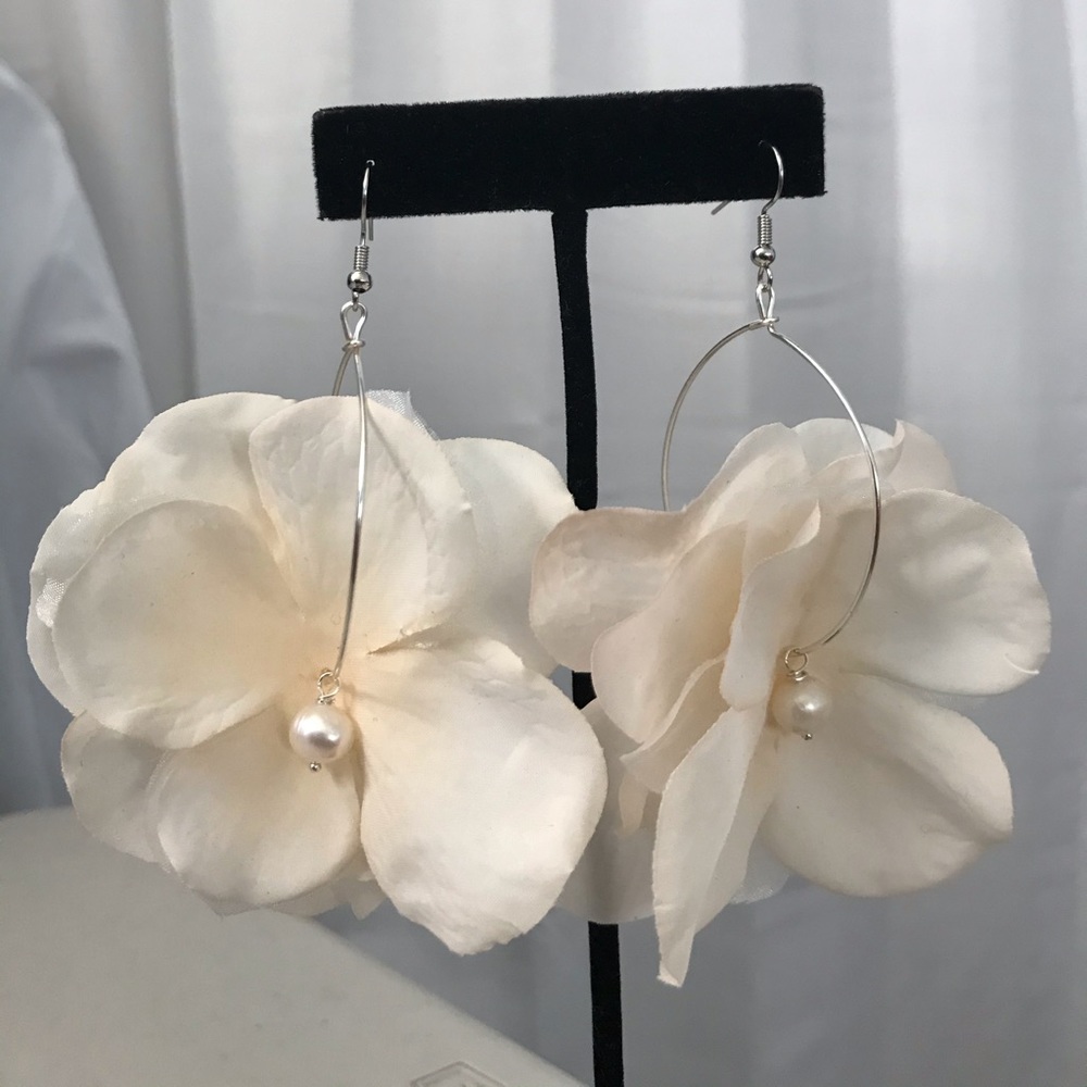Light Pink Hydrangea Asymmetrical Earrings